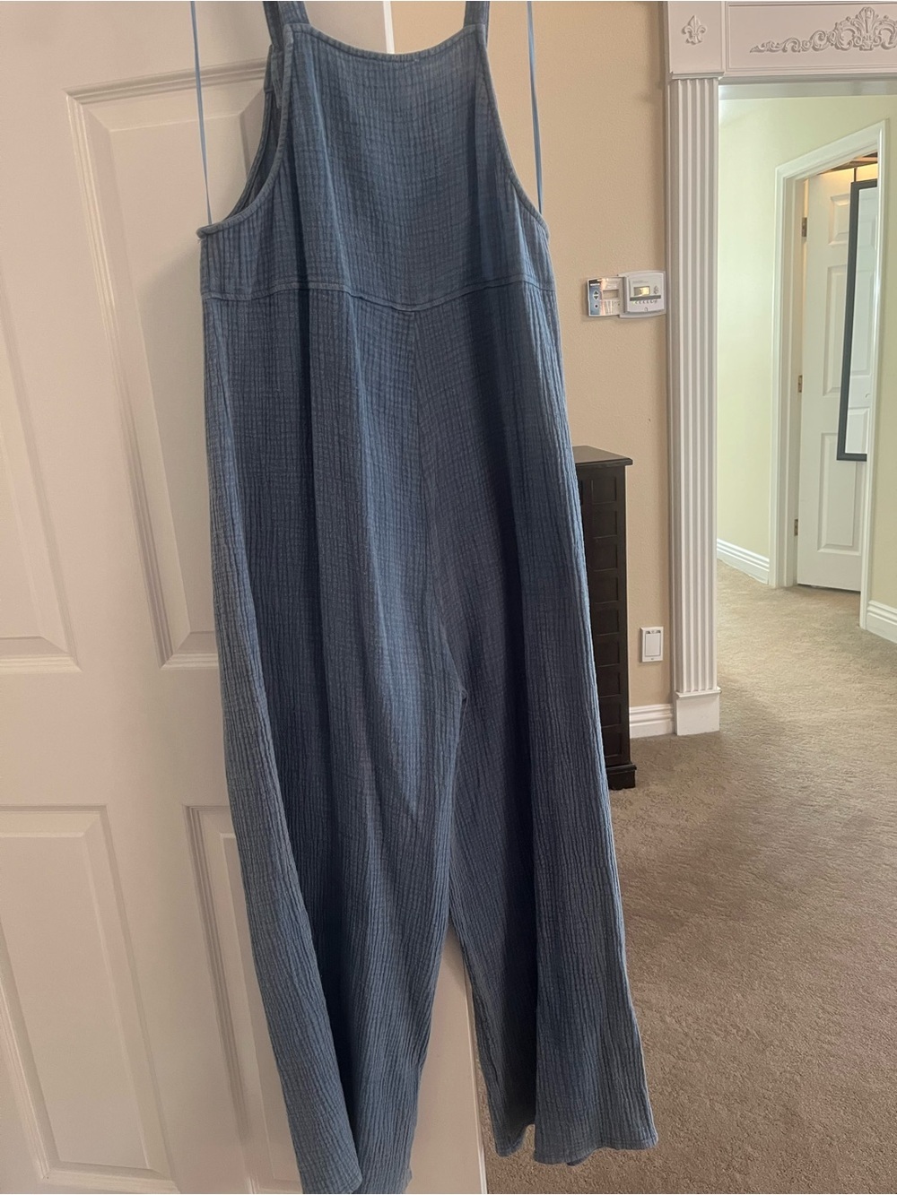 Heyson Blue Wide-Leg Cotton Gauze Textured Jumpsuit